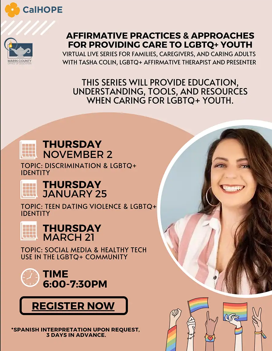 Affirmative Practices & Approaches for Providing Care to LGBTQ+ Youth - event flyer